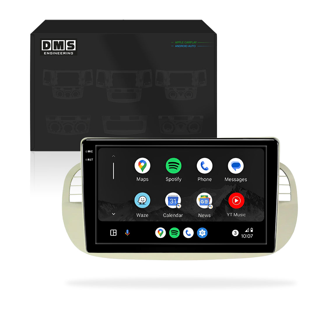 Fiat 500 Series 1 (2008 - 2014) 9" 13.3" Android Screen – Android 16, Wireless Apple CarPlay & Android Auto