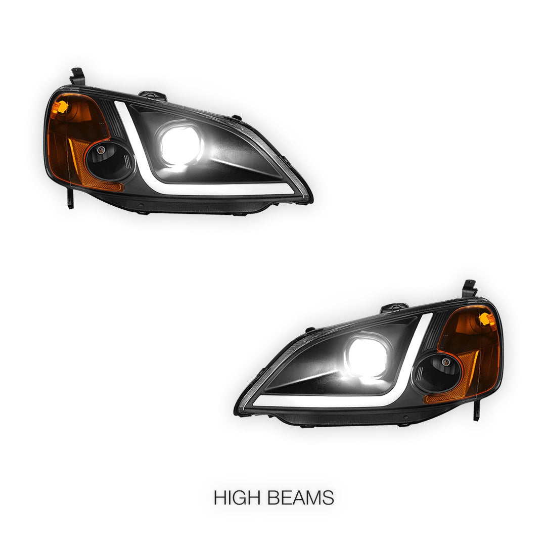 Honda Civic 7th Gen. (2001 - 2003) LED DRL Projector Headlights LH + RH