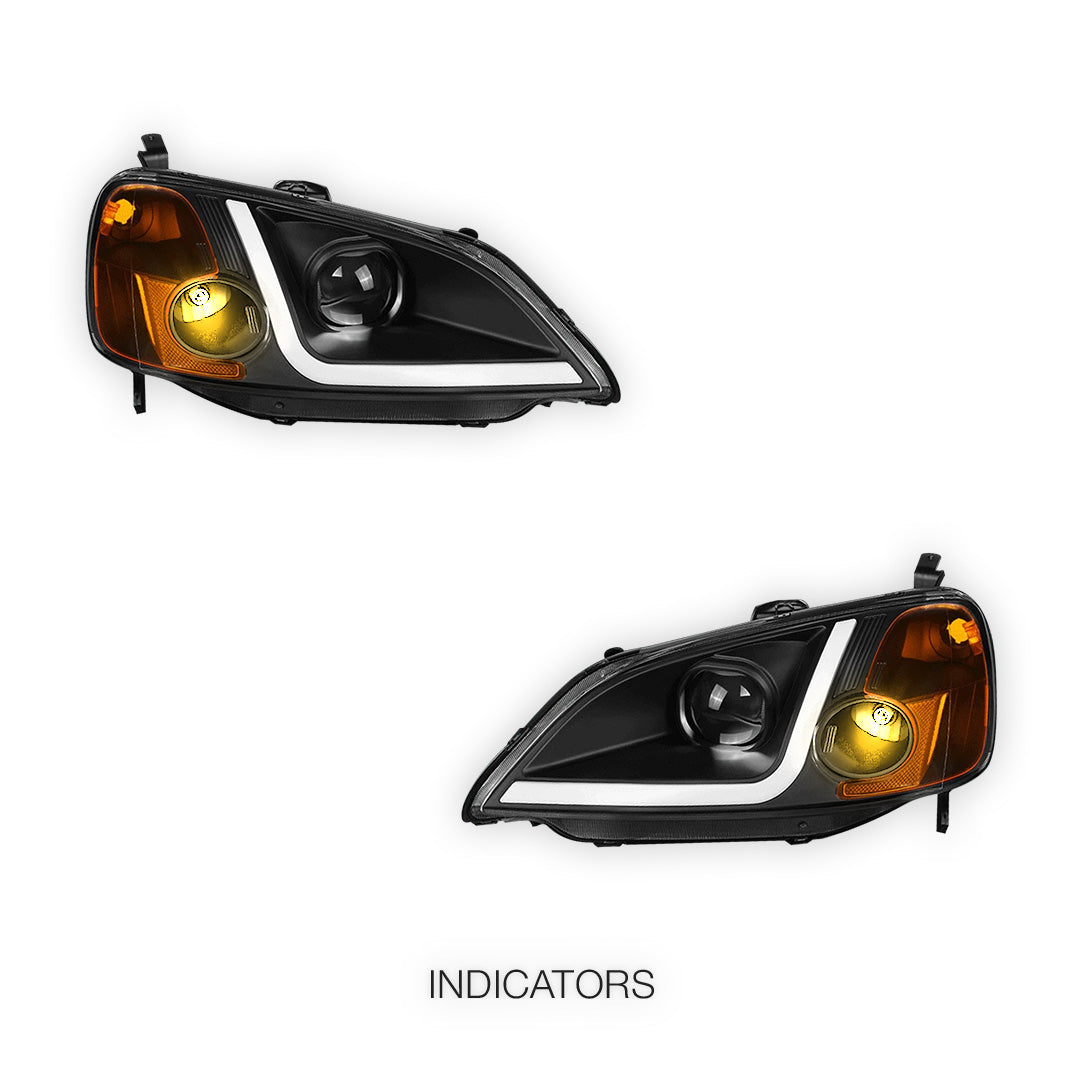 Honda Civic 7th Gen. (2001 - 2003) LED DRL Projector Headlights LH + RH