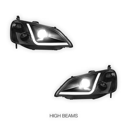 Honda Civic 7th Gen. (2001 - 2003) LED DRL Projector Headlights LH + RH