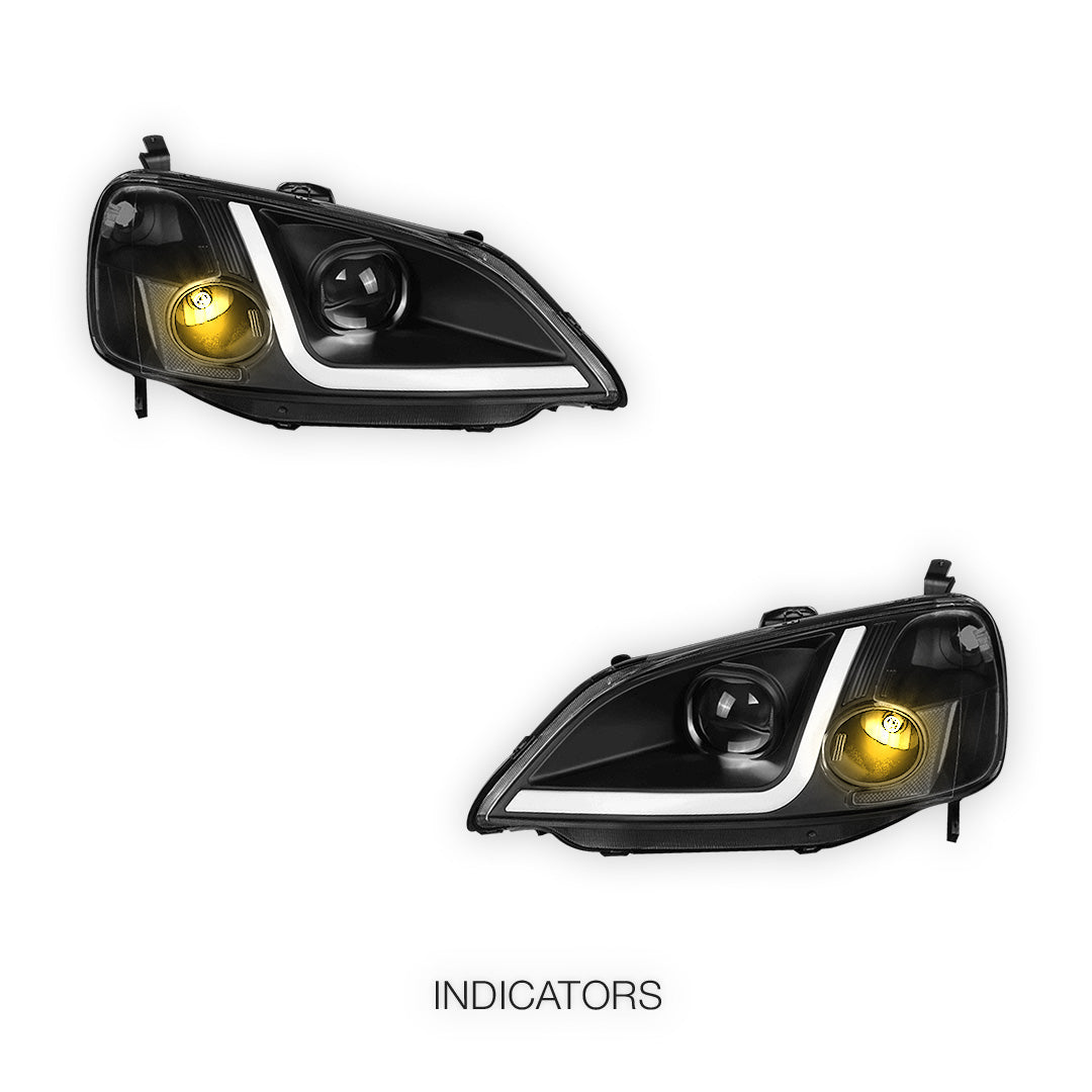 Honda Civic 7th Gen. (2001 - 2003) LED DRL Projector Headlights LH + RH
