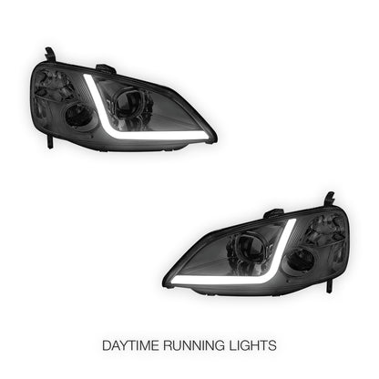 Honda Civic 7th Gen. (2001 - 2003) LED DRL Projector Headlights LH + RH
