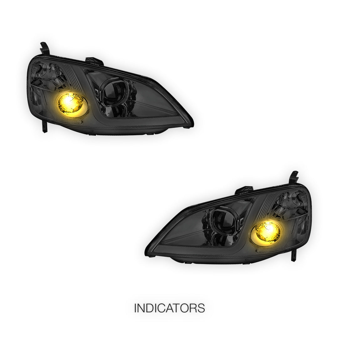 Honda Civic 7th Gen. (2001 - 2003) LED DRL Projector Headlights LH + RH
