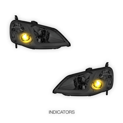 Honda Civic 7th Gen. (2001 - 2003) LED DRL Projector Headlights LH + RH