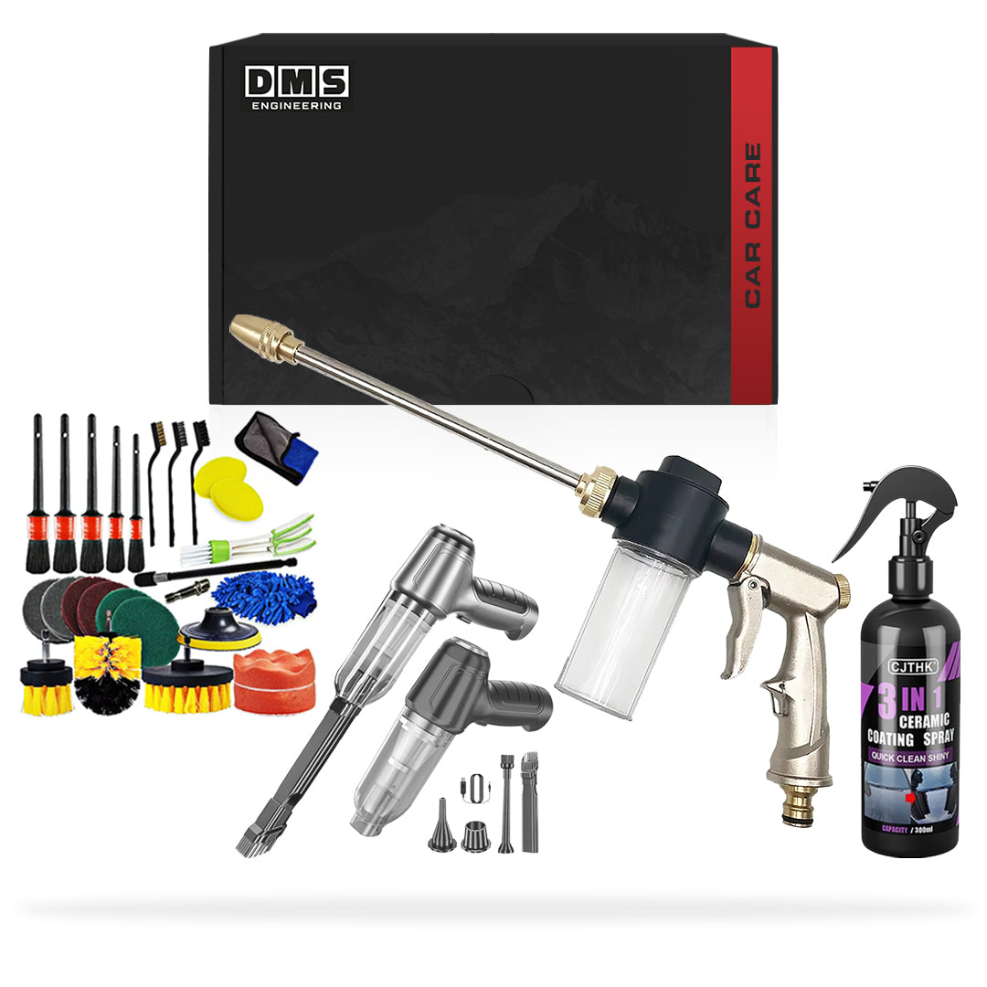 DMS Car Care Kit - 26 PCS Car Detailing Kit + Cordless Vacuum + Ceramic Spray + Foam Sprayer Gun