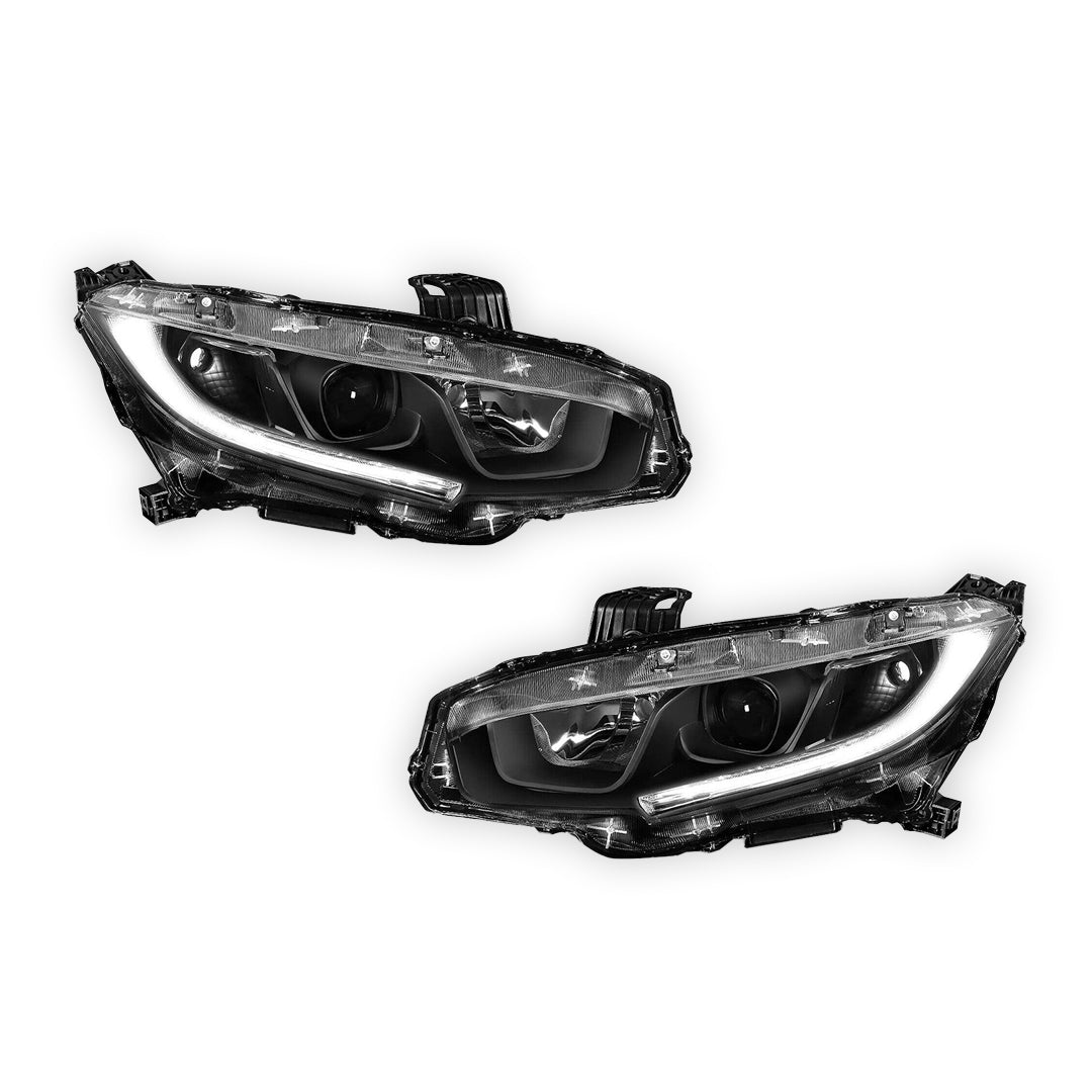 Honda Civic (2016 - 2021) LED DRL Black Replacement Headlights LH + RH