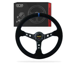 Universal GENUINE MOMO Black with Suede Blue stitching 350mm Steering Wheel