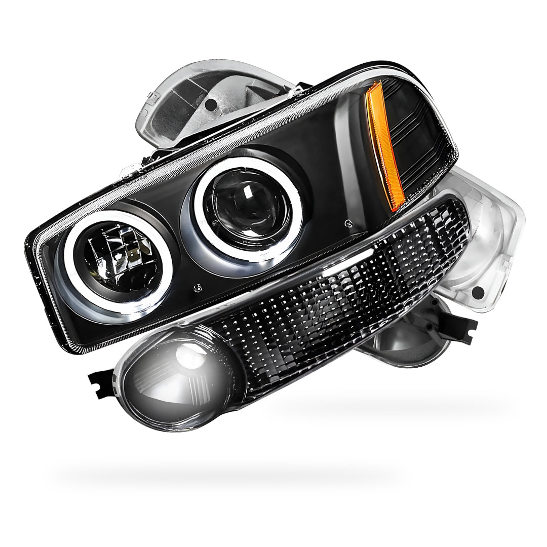 GMC Sierra 1500 Denali (2002 - 2006) Black Dual Halo Projector Headlights LH + RH