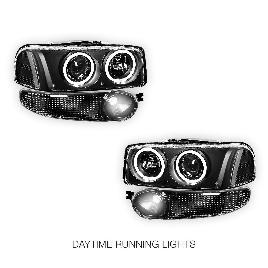 GMC Sierra 1500 Denali (2002 - 2006) Black Dual Halo Projector Headlights LH + RH