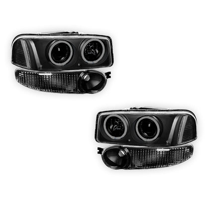 GMC Sierra 1500 Denali (2002 - 2006) Black Dual Halo Projector Headlights LH + RH