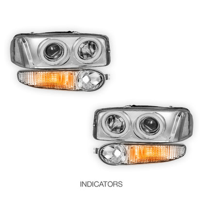 GMC Sierra 1500 Denali (2002 - 2006) Black Dual Halo Projector Headlights LH + RH